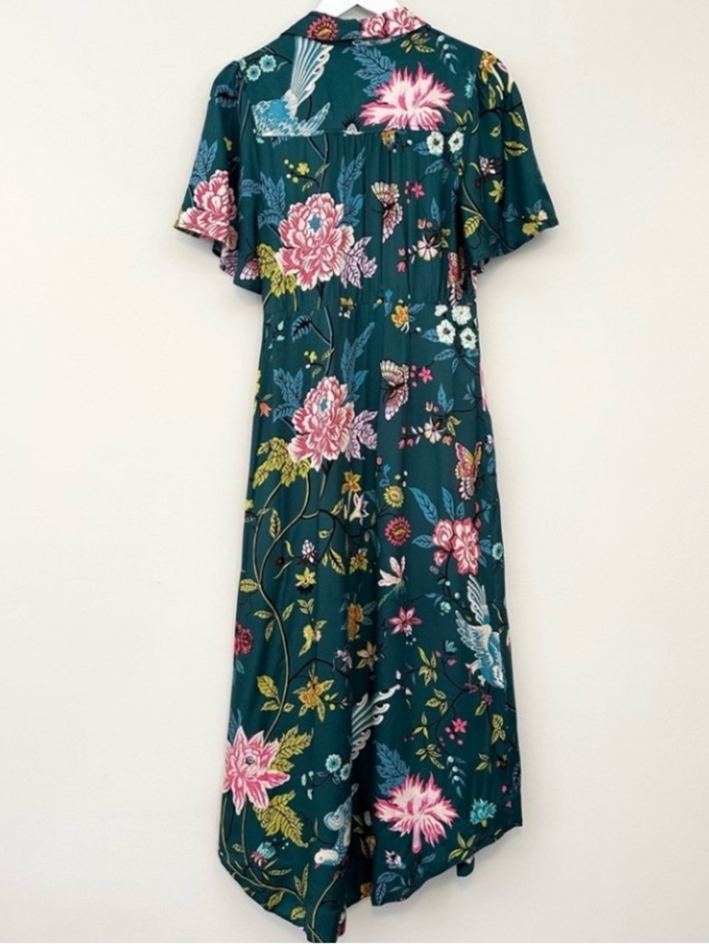 Anthropologie Maeve Floral Button Front Wrap Shirt Dress Size 8 Green Boho - Picture 10 of 15